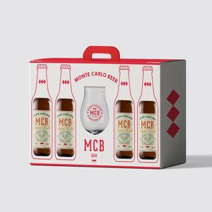 Un coffret Monte Carlo Beer contenant 4 bières blonde